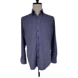 Emanuel Berg Modern Fit Blue Plaid Button Down M/L Long Sleeve Cotton